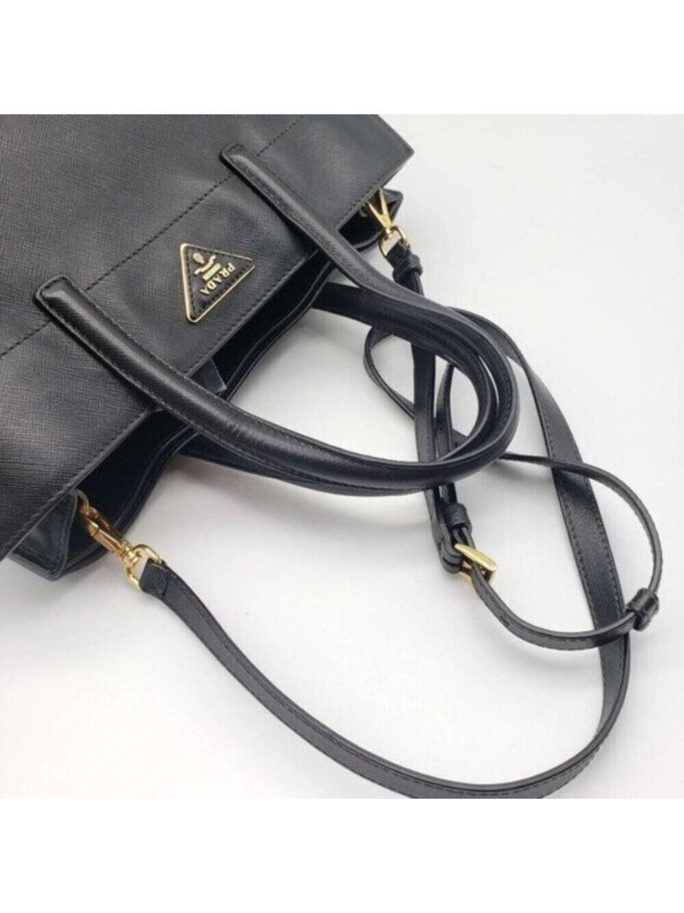 Prada Saffiano Triple Pocket Nero Black Shoulder Bag - Picture 7 of 16